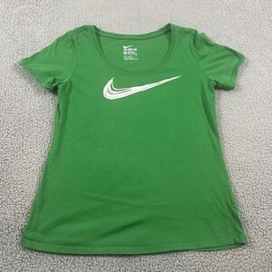 Nike Shirt Womens Medium Green Scoop Neck Short Sleeve Athletic Swoosh Logo Tee